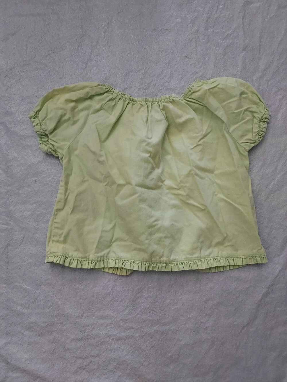 The Children's Place Light Lime Puff Sleeve Top with Floral Embroidery